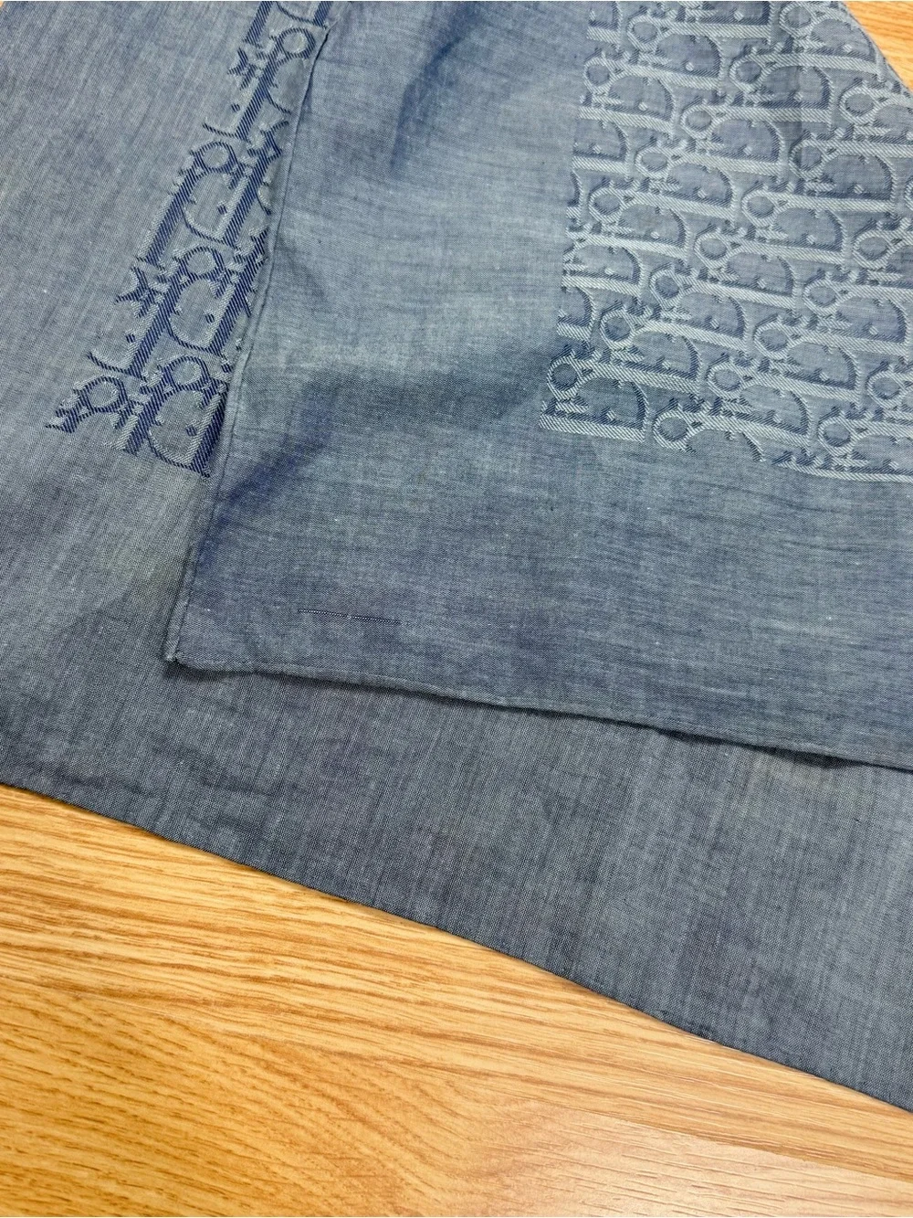 Vintage 90s Christian Dior Blue Monogram Cotton Scarf *flawed